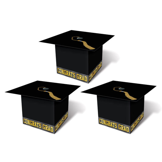 Grad Cap Set of 24 Favor Boxes -Black