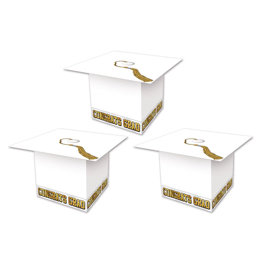 Grad Cap Set of 24 Favor Boxes -White & Gold