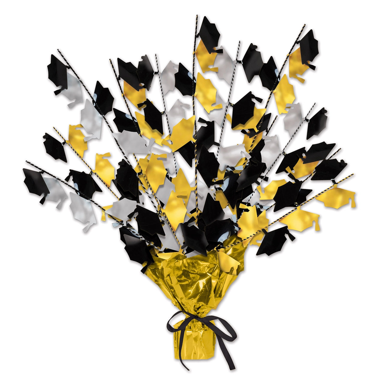 Graduate Cap Burst Centerpiece Black & Gold Set of 4