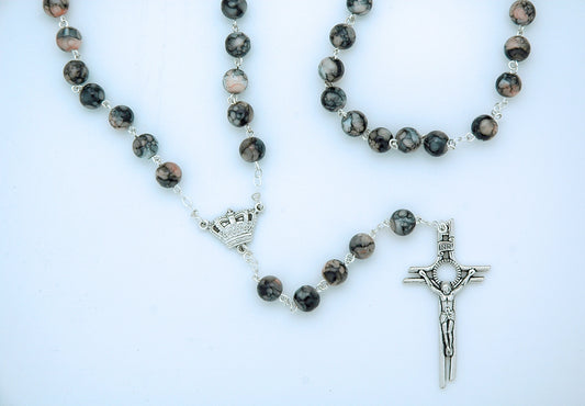 Grey Marbled Glass Rosary