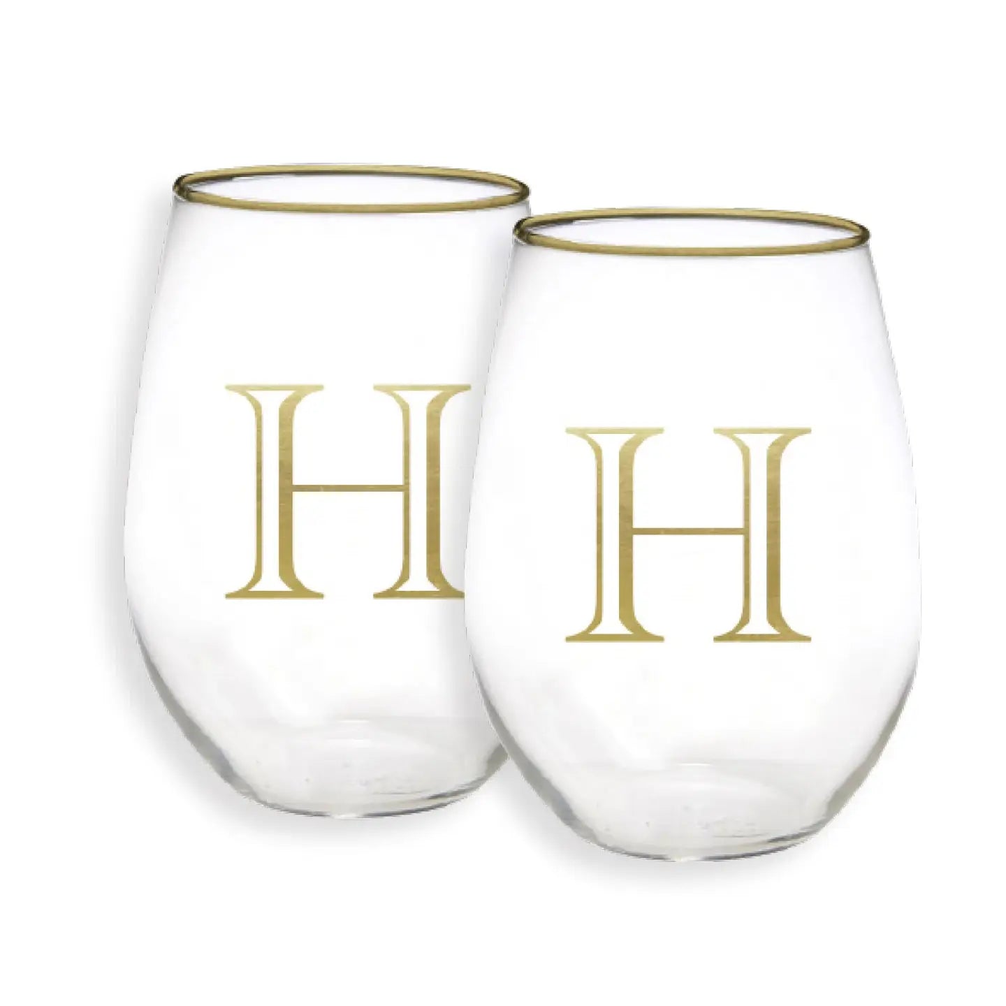Gold Initial Stemless Glasses - Set of 2