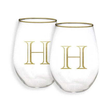 Gold Initial Stemless Glasses - Set of 2
