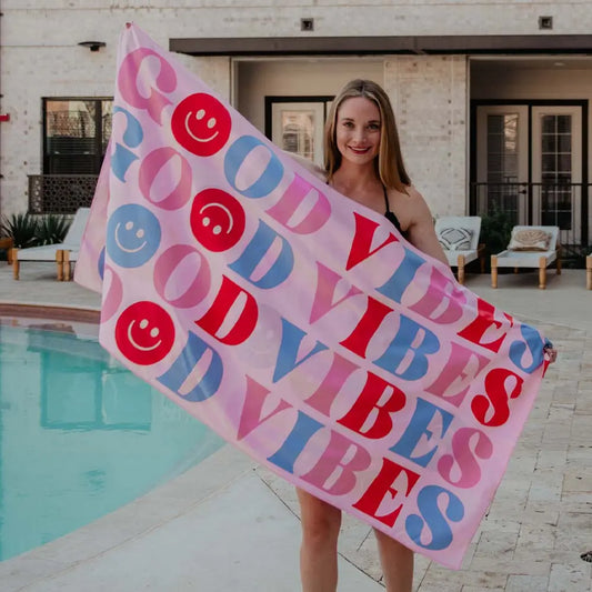 Happy Good Vibes Quick Dry Beach Towel
