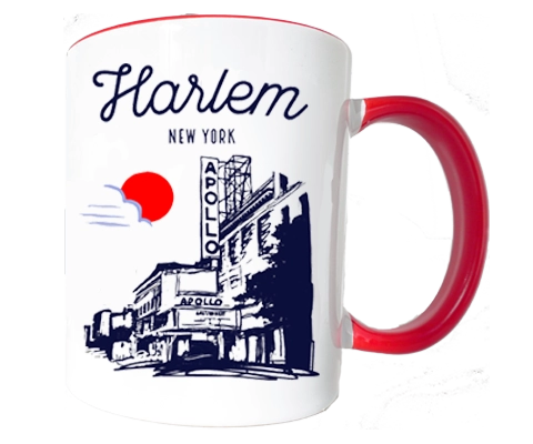 Mug with 'Harlem New York' design featuring the Apollo Theater.