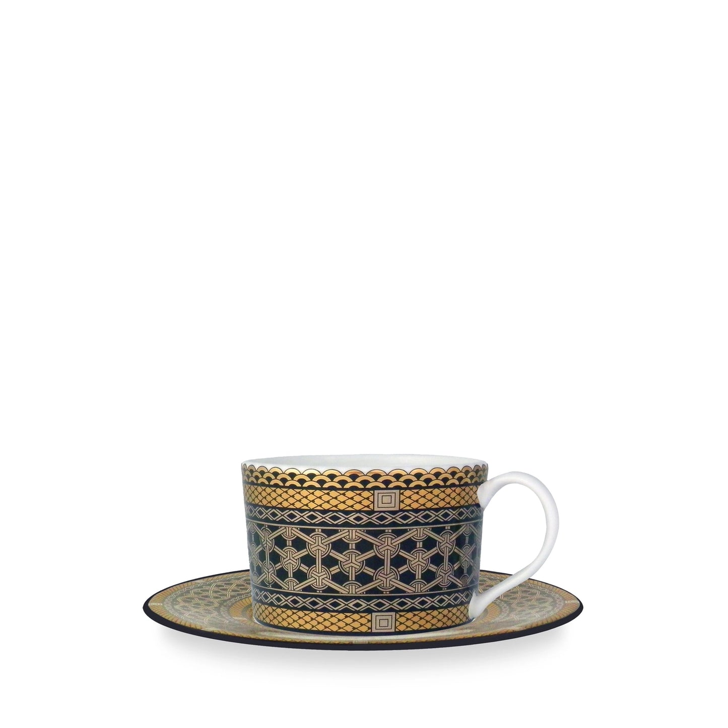 Hawthorne Onyx Gold & Platinum Cups & Saucers, Set of 4