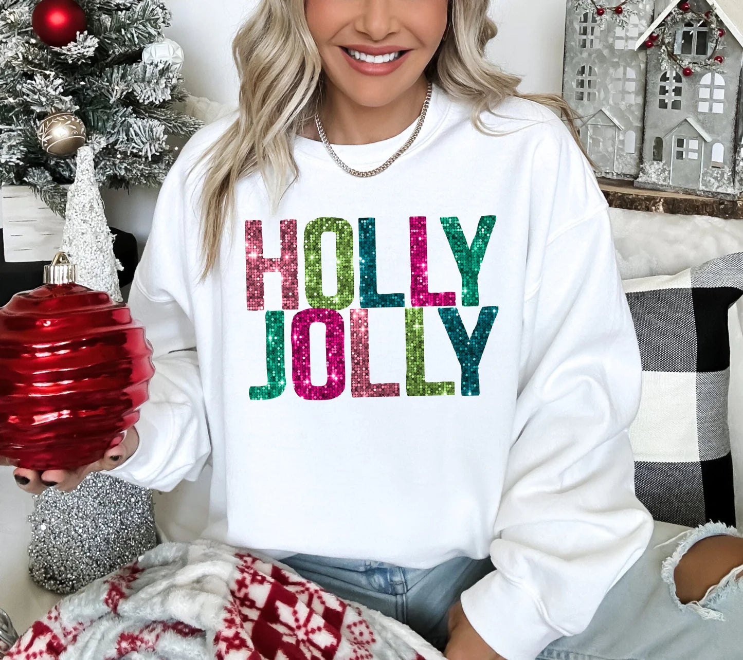 Holly Jolly Faux Sequin Christmas Shirt