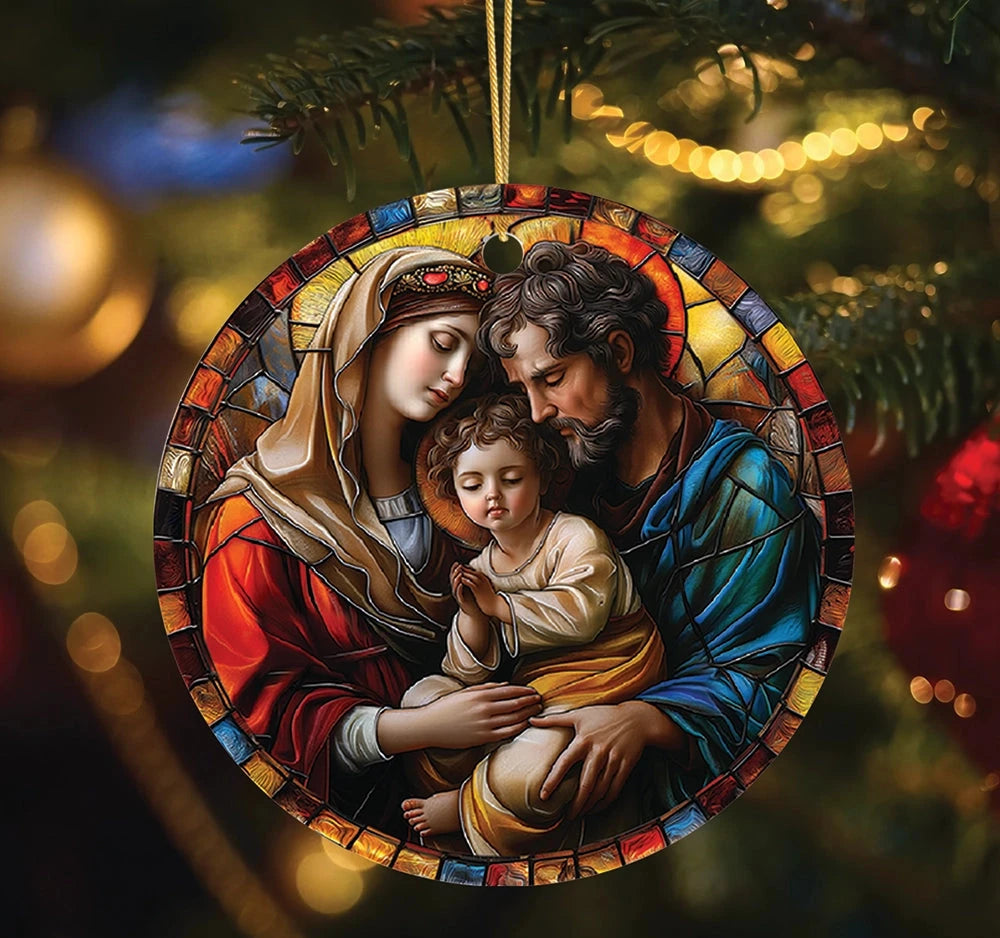 The Holy Family Stained Glass Themed Ceramic Ornament