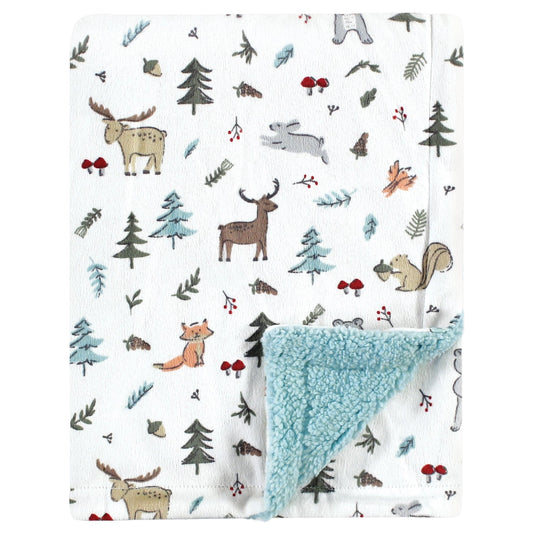 Hudson Baby Plush Mink and Sherpa Blanket, Woodland Friends - NY Gift Boutique