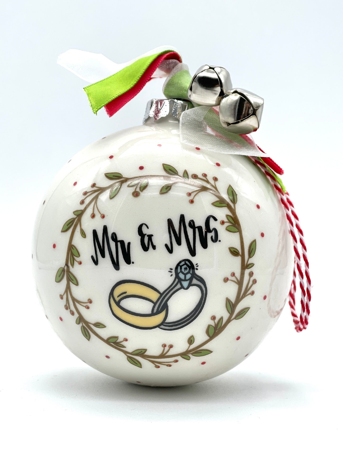 Ceramic Ball 3.5" Mr. & Mrs. Rings Christmas Ornament
