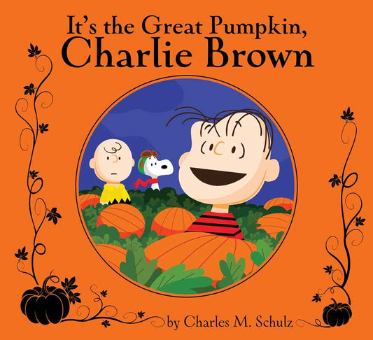 Book cover of 'It's the Great Pumpkin, Charlie Brown' with Peanuts characters on an orange background.