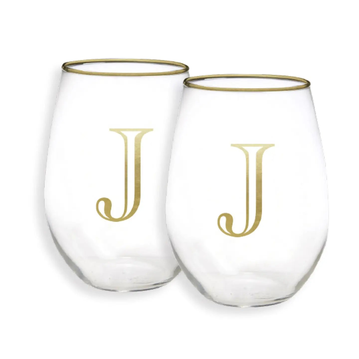 Gold Initial Stemless Glasses - Set of 2