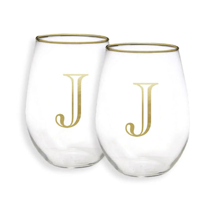 Gold Initial Stemless Glasses - Set of 2