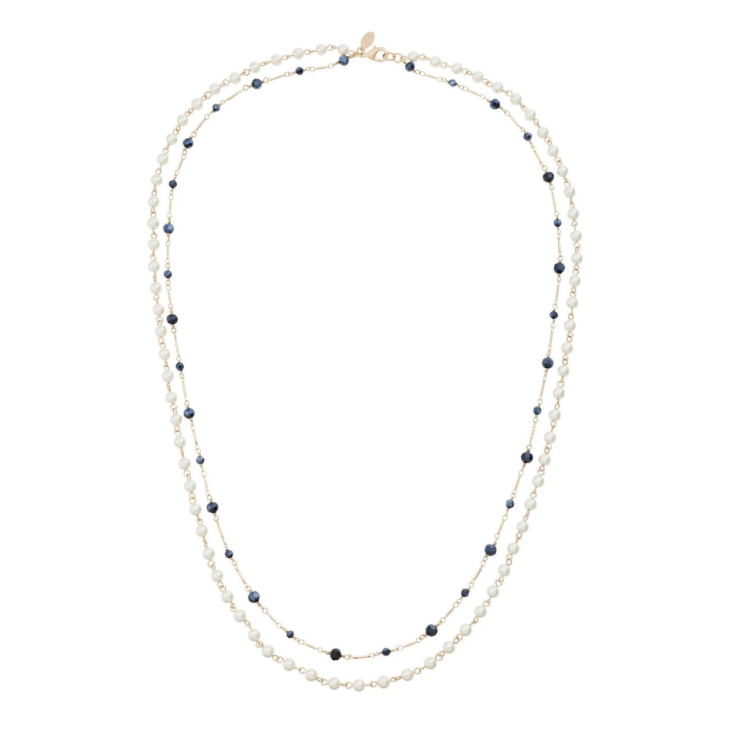 Glass Pearl & Hematite Double Strand Necklace