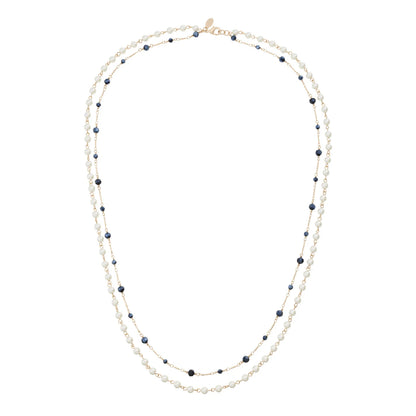 Glass Pearl & Hematite Double Strand Necklace