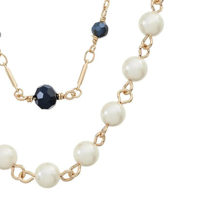 Glass Pearl & Hematite Double Strand Necklace
