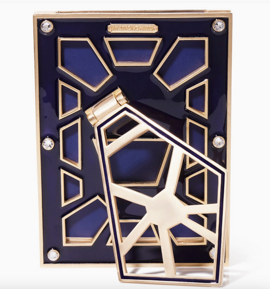 Back of Jay Strongwater Lavinia 4x6 Frame in Delft Garden with blue enamel and gold-finished easel stand