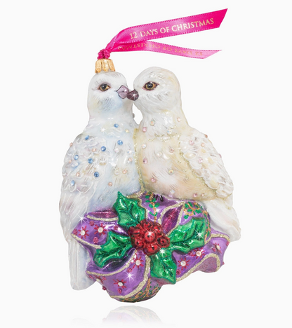 Jay Strongwater Two Turtle Doves Glass Ornament