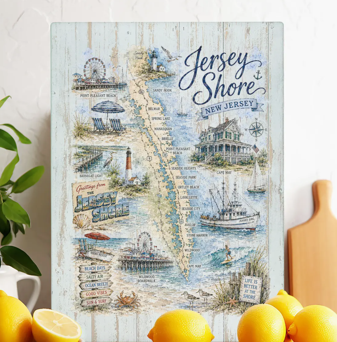 Jersey Shores Souvenir Glass Cutting Board