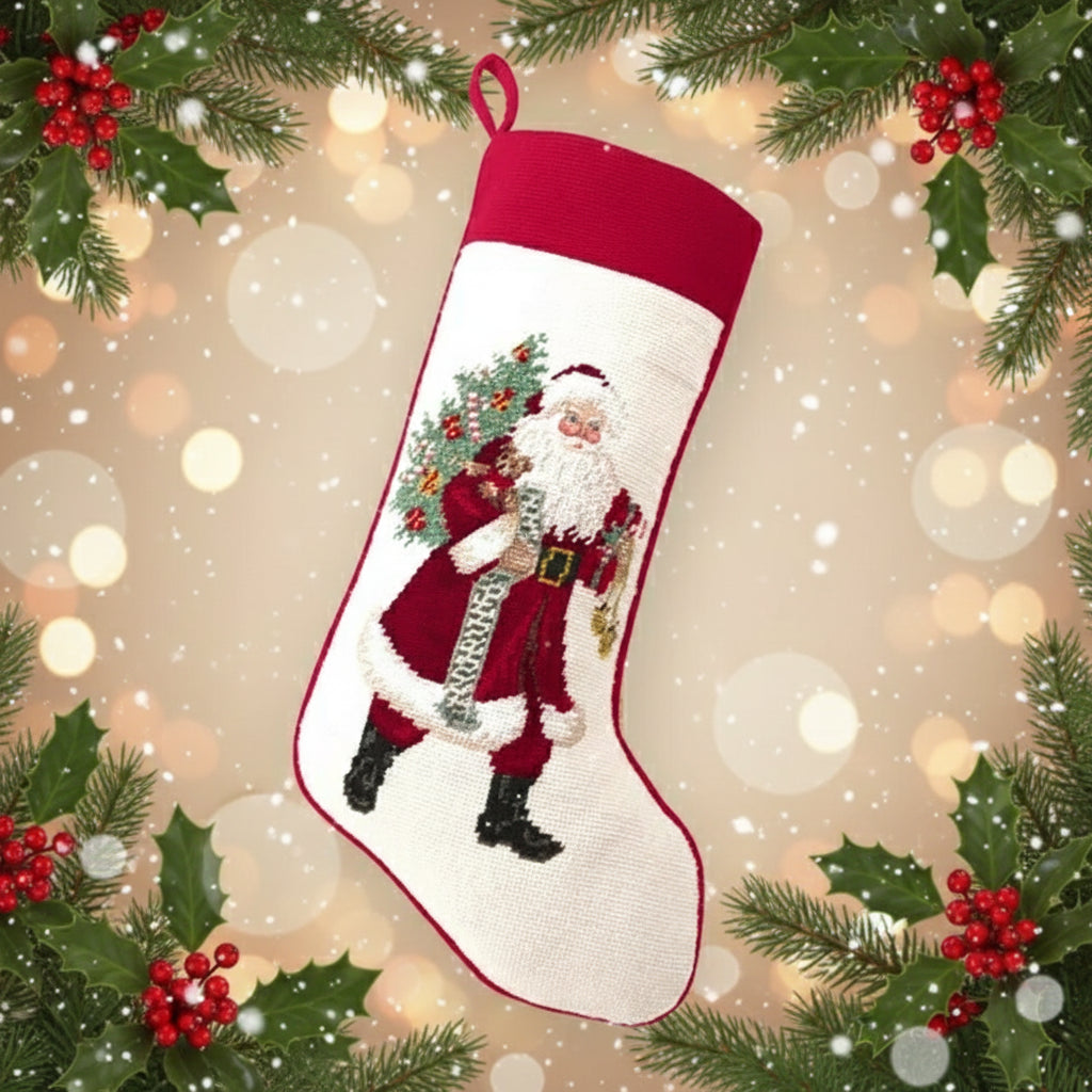 Christmas stocking with Santa Claus design on a white background