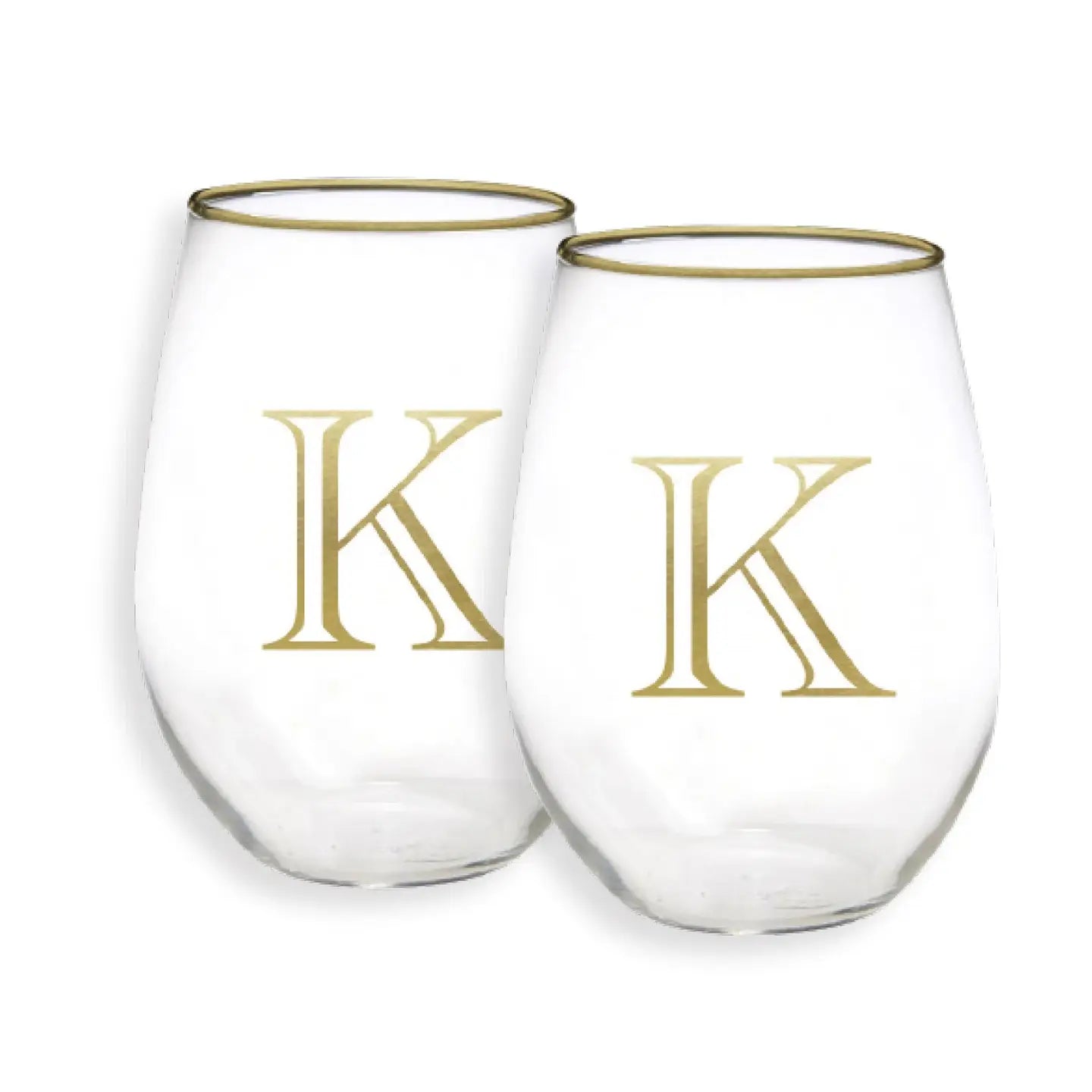 Gold Initial Stemless Glasses - Set of 2