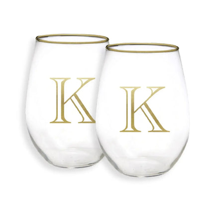 Gold Initial Stemless Glasses - Set of 2