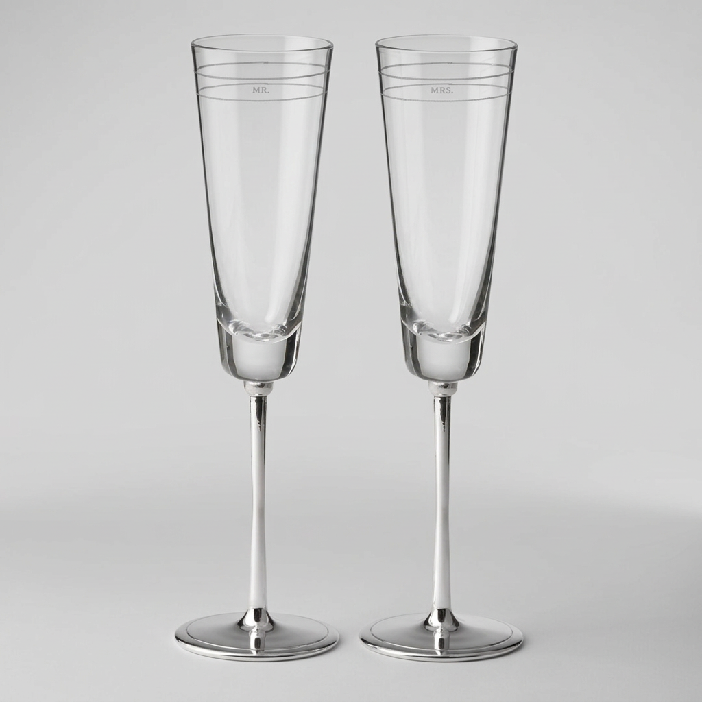 Kate Spade Darling Point Mr and Mrs champagne flutes set of two with silver-tone stems