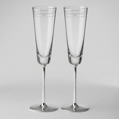 Kate Spade Darling Point Mr and Mrs champagne flutes set of two with silver-tone stems