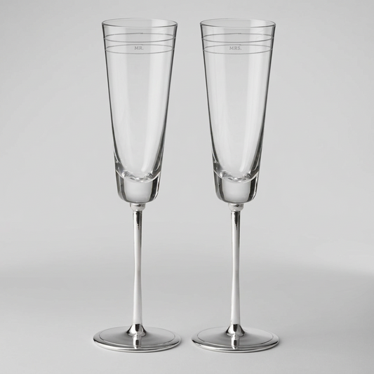 Kate Spade Darling Point Mr and Mrs champagne flutes set of two with silver-tone stems