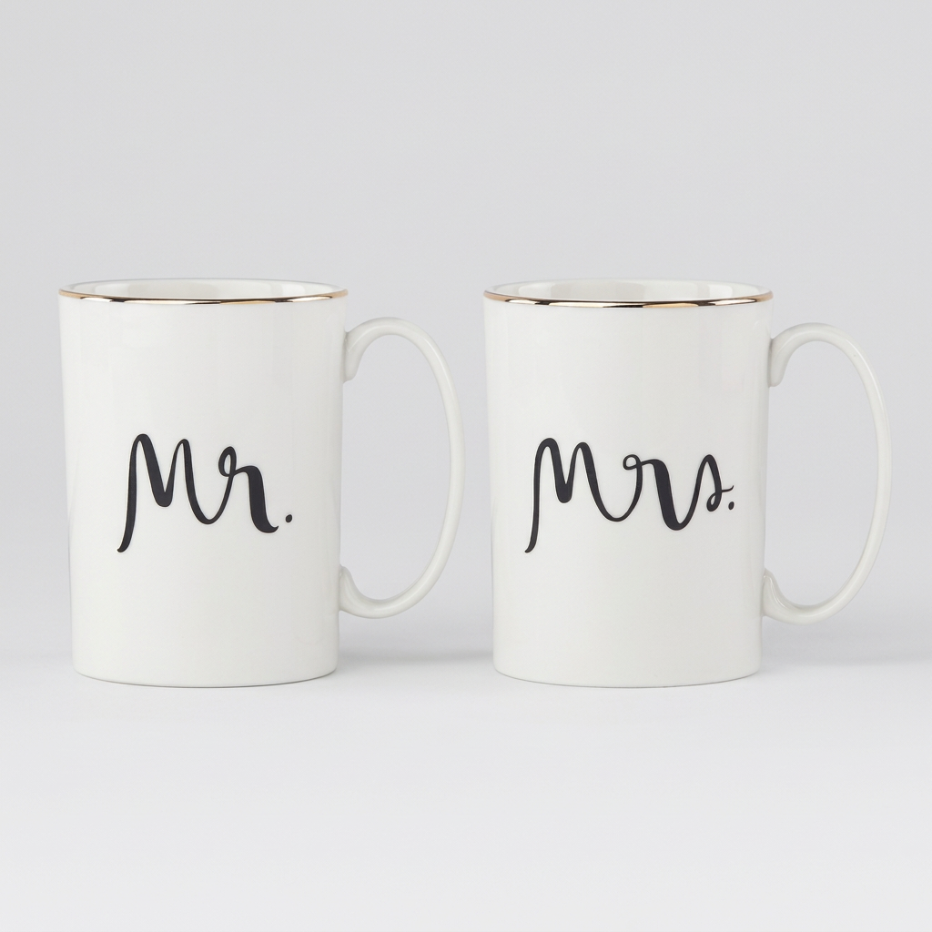 Kate Spade New York Mr. and Mrs. white porcelain mug set by Lenox with gold rims