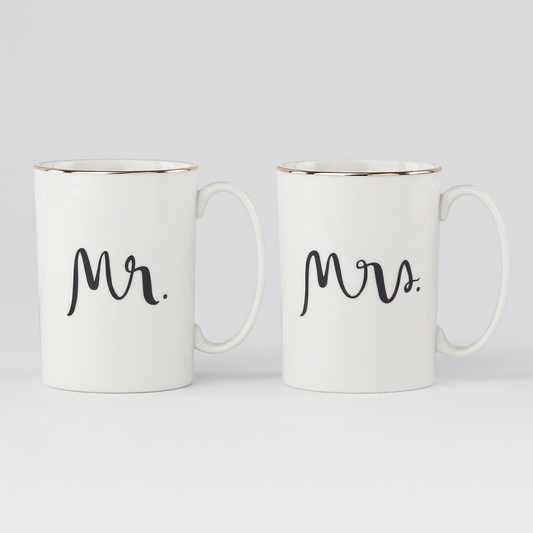 Kate Spade New York Mr. and Mrs. white porcelain mug set by Lenox with gold rims