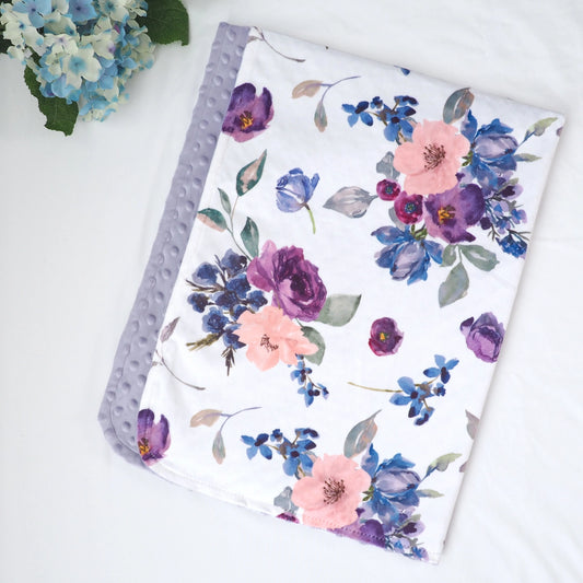Kids Minky Blanket - Purple & Blush Floral