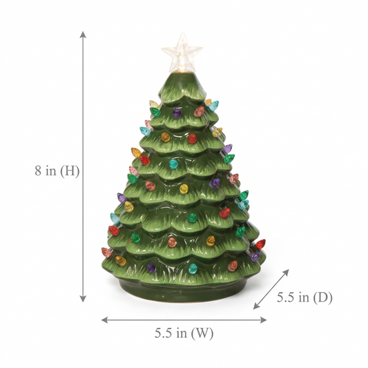 Large Green LED Ceramic Christmas Tree Figurine – 8 Inch