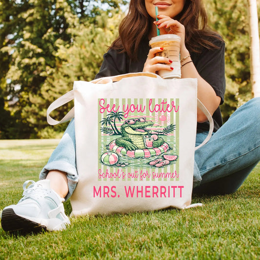 See Ya Later Alligator Personalized Teacher Tote Bag
