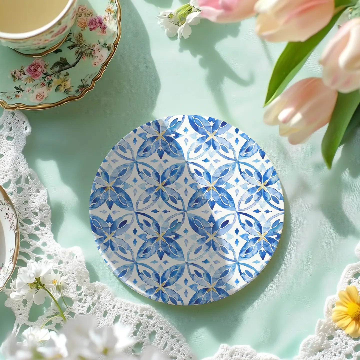 Mediterranean Lemon Coasters Blue & Yellow Accents - Set of 4