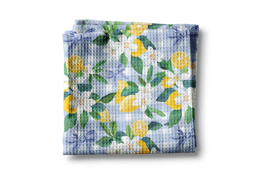 Lemon Plaid Citrus Summer Waffle Weave Towel