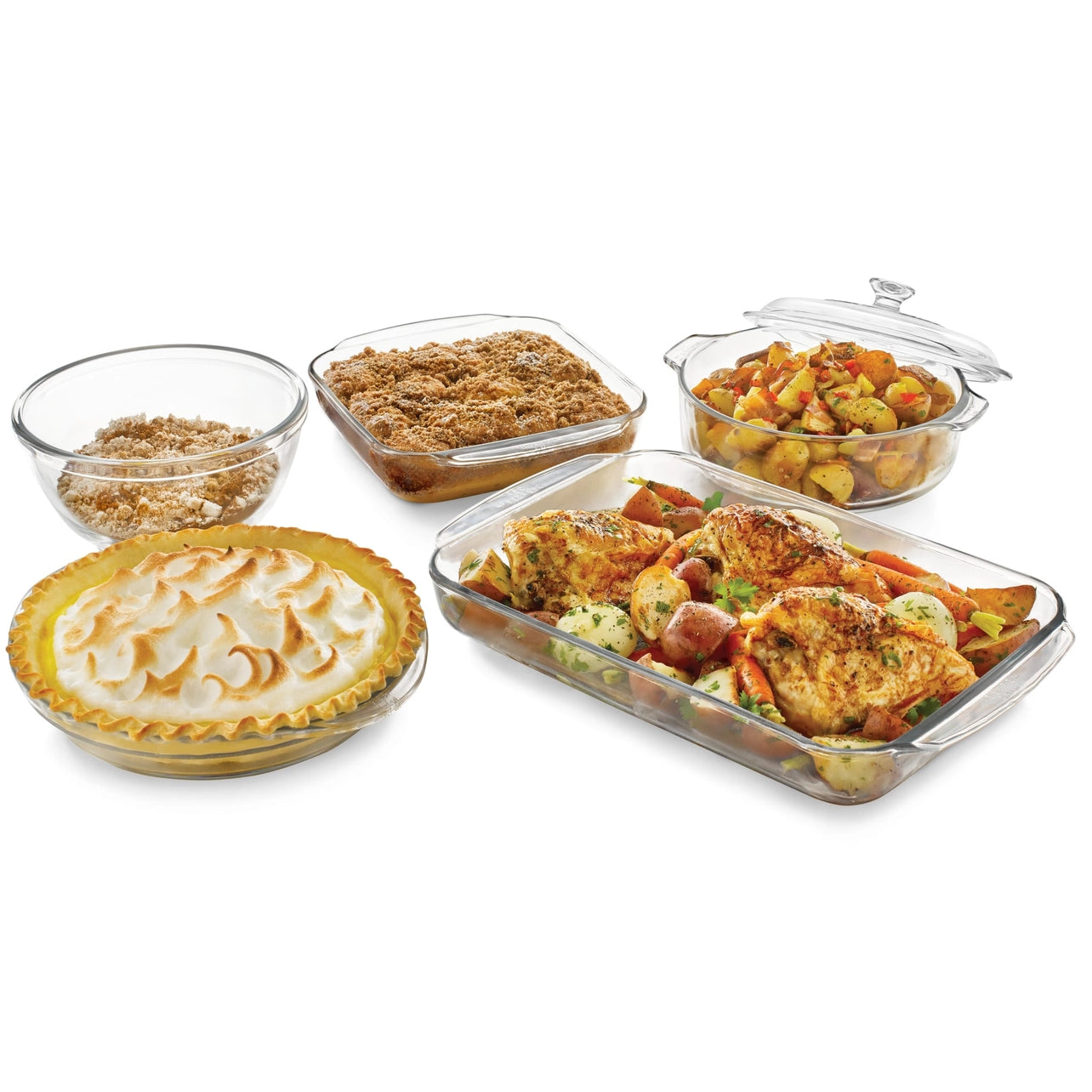 Libbey Baker's Basics 5 Piece Glass Casserole Baking Dish Set with 1 Cover