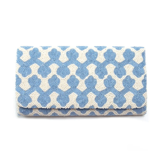 Light Blue and White Beaded Clutch Bag