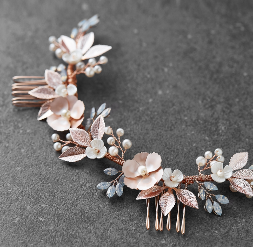 Light Rose Gold Bridal Hair Comb Vine