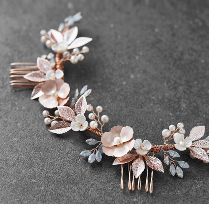 Light Rose Gold Bridal Hair Comb Vine