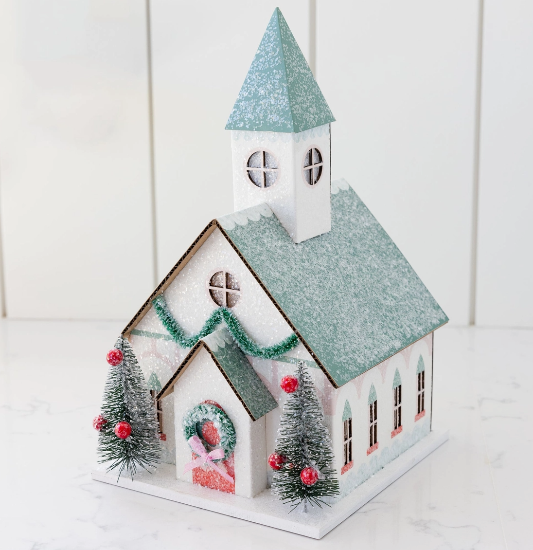 Lighted Christmas Village Church Decoration