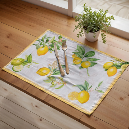 Placemat with lemon design on a wooden floor