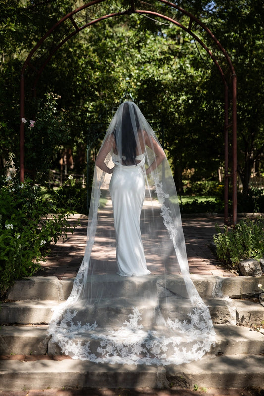 Line Embroidered Floral Cathedral Veil