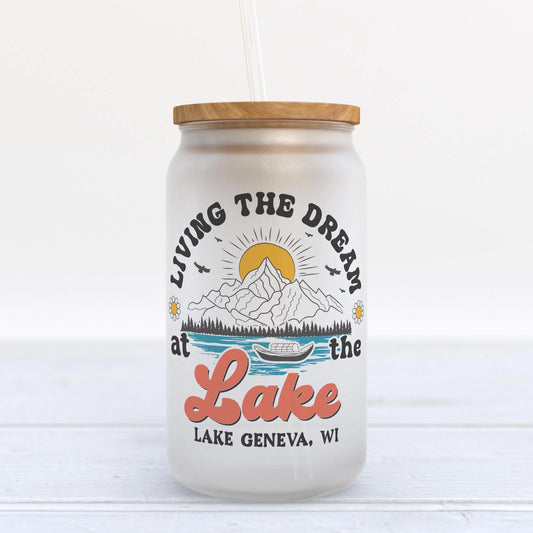 Living the Dream, Custom Town Lake Frosted Glass Tumbler