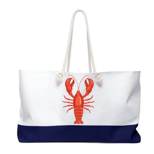 Tote bag with a red lobster design on a white background