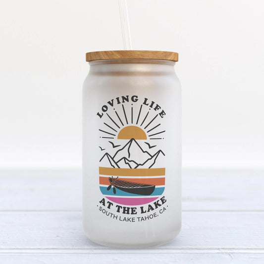 Loving Life Lake Custom Town Frosted Glass Tumbler
