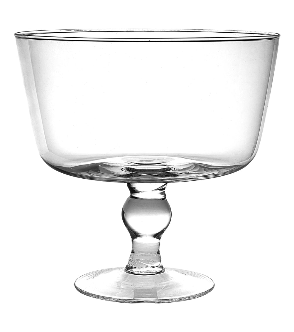 Clear glass footed bowl on a white background