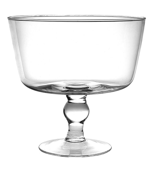 Clear glass footed bowl on a white background