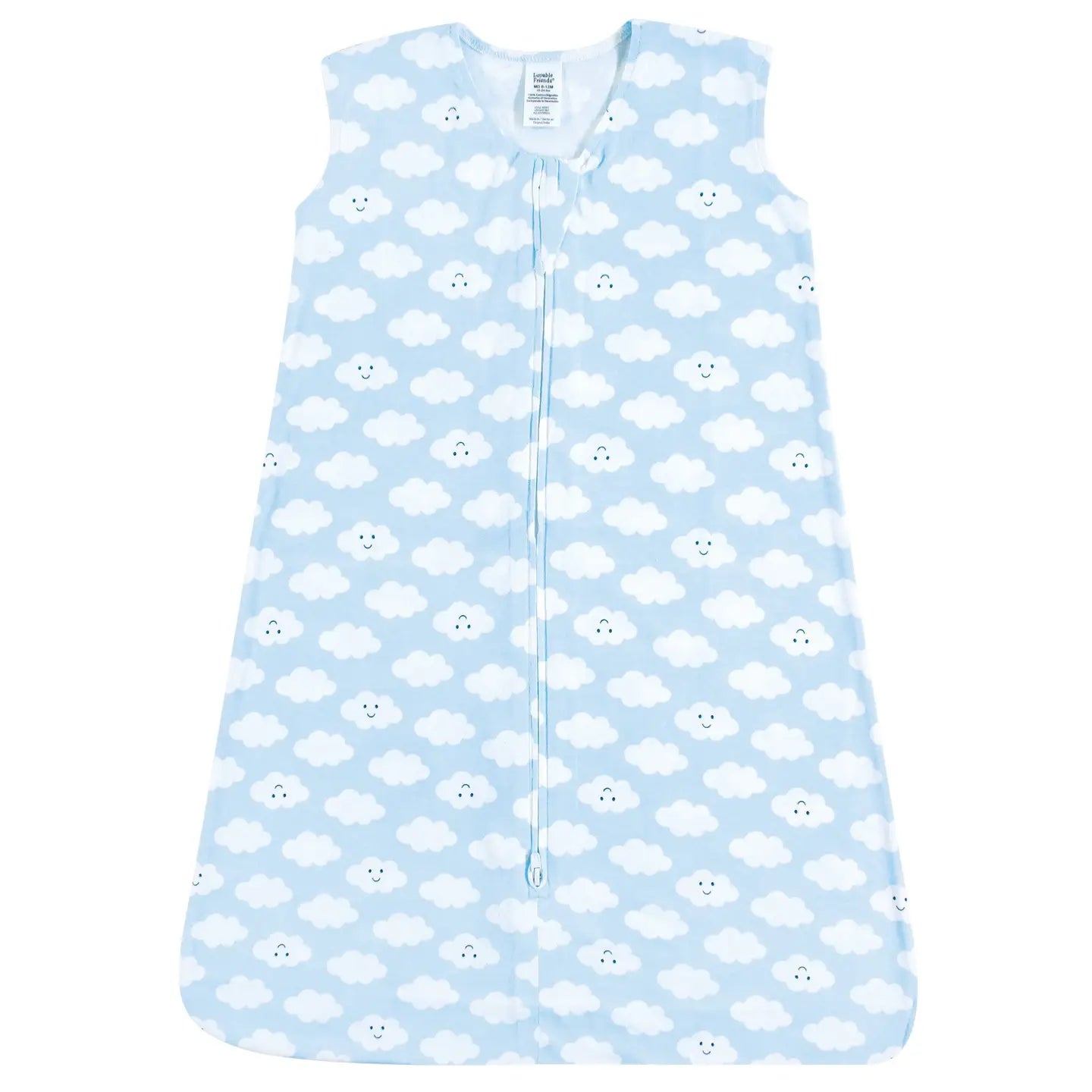 Baby sleeping bag with cloud pattern on a white background