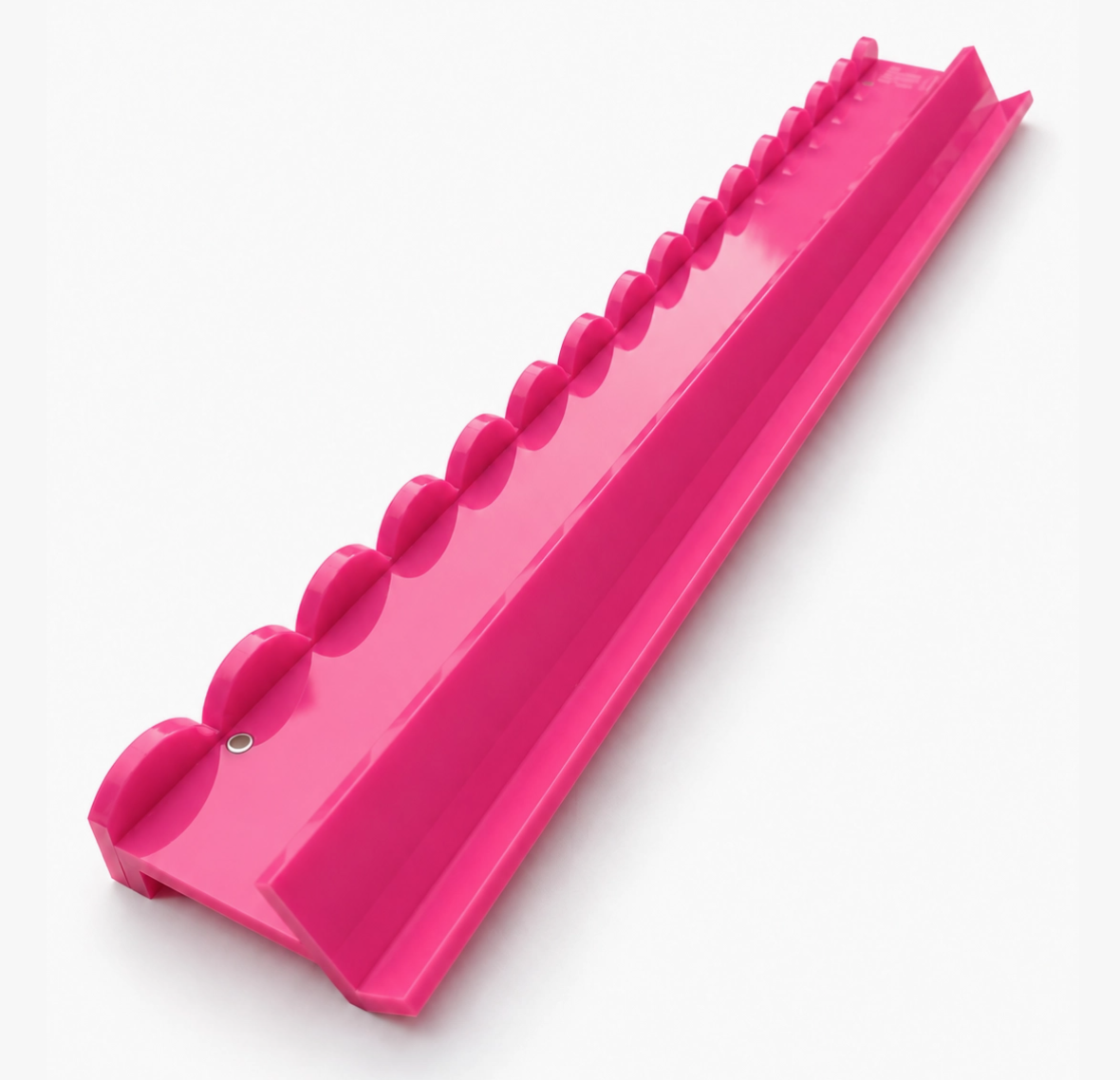 MAHJjenta pink acrylic Mahjong racks with scalloped pushers holding decorative American Mahjong tiles on a pink Mahjong mat.