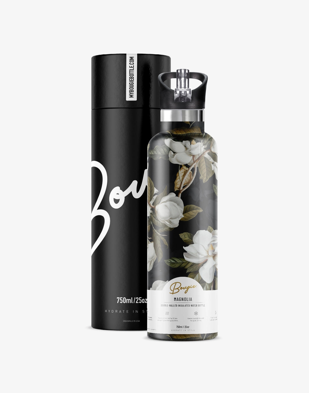 Magnolia | Dark Garden 25 oz Insulated Water Bottle